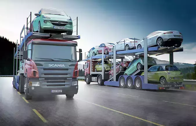 Car transporter for several vehicles 3D model