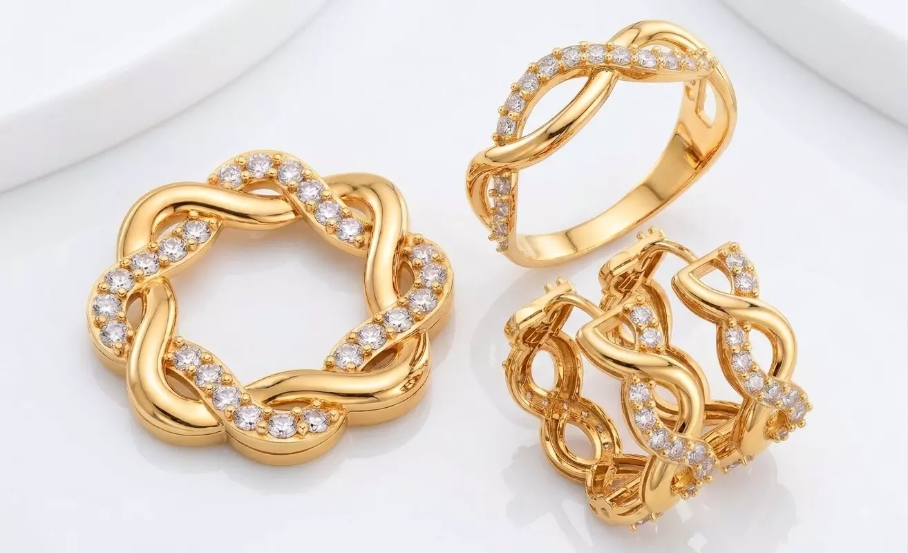 Infinity Interlocking Pave Ring Pendant Earrings 3D Cad Model 3D print model