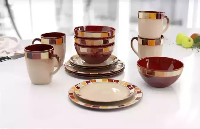 Brown mosaic dish set 3D model