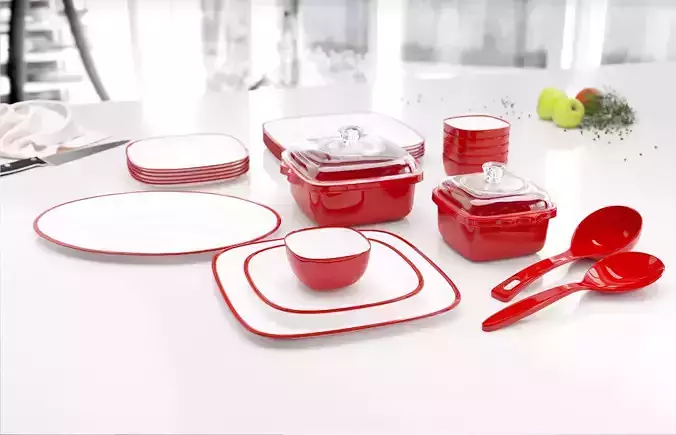 Red dish set 3D model