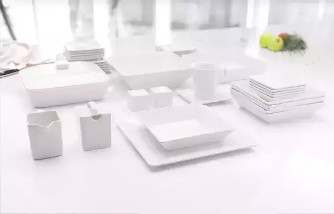 White dish set 3D model