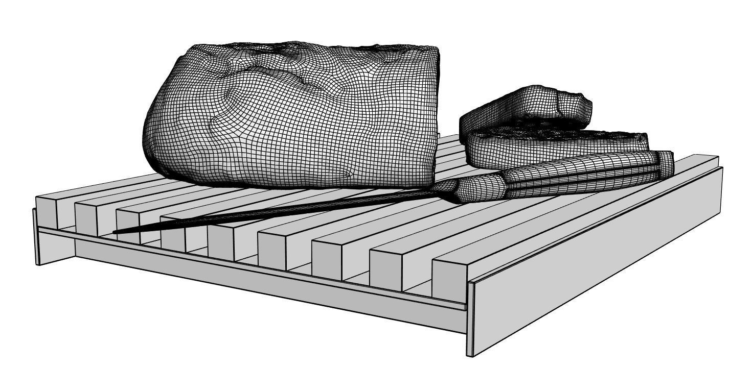 Wooden cutting board with bread 3D model_5