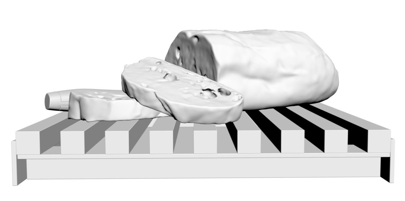Wooden cutting board with bread 3D model_3