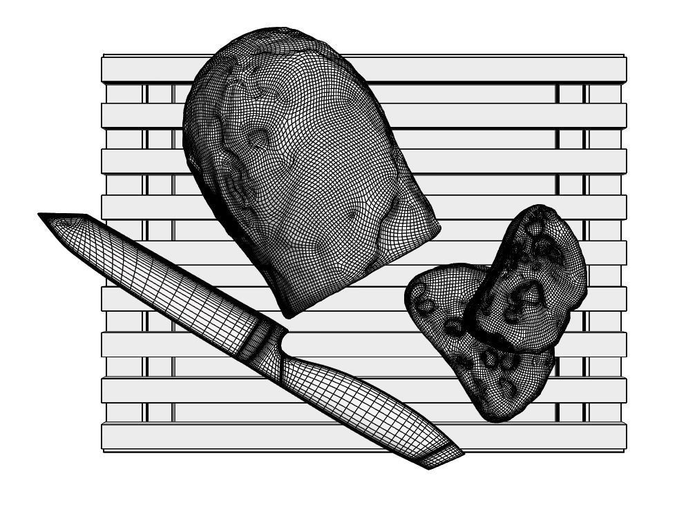 Wooden cutting board with bread 3D model_4