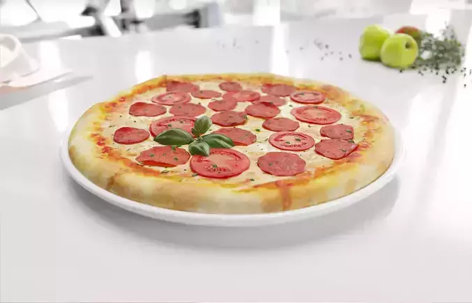Pizza 3D model plate with coins