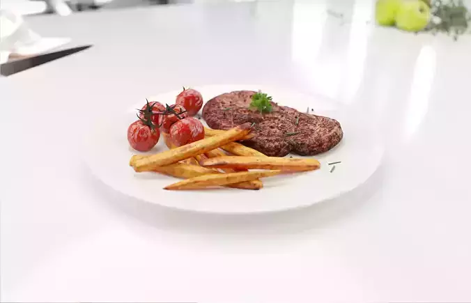 Dinner dish with steak  3D model
