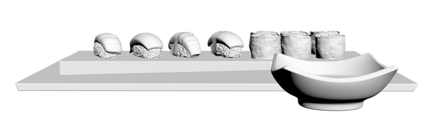 Sushi 3D model set of teeth on tray 3D model_1