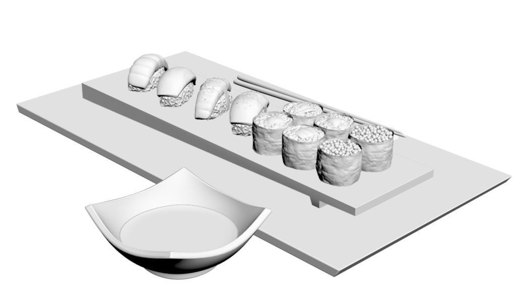 Sushi 3D model set of teeth on tray 3D model_2