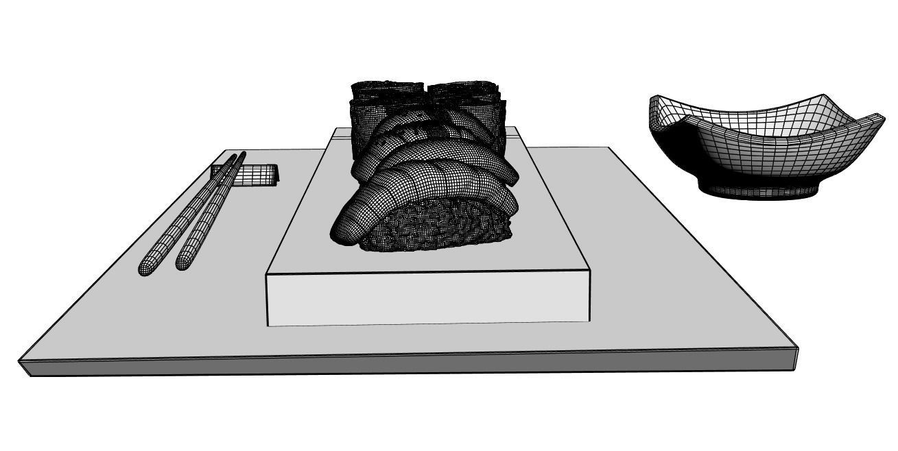Sushi 3D model set of teeth on tray 3D model_5