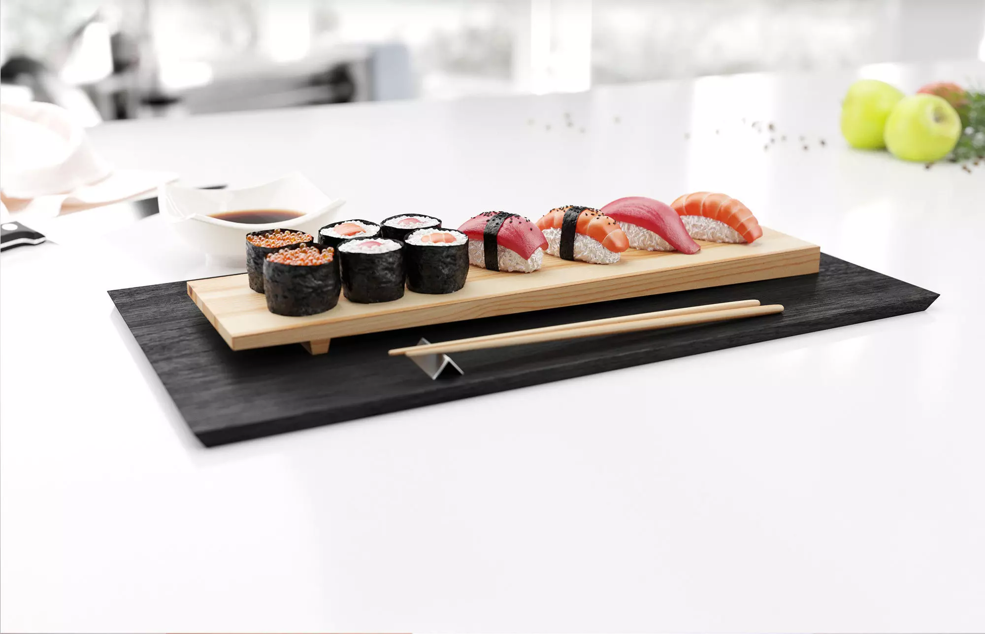 Sushi 3D model set of teeth on tray 3D model_0