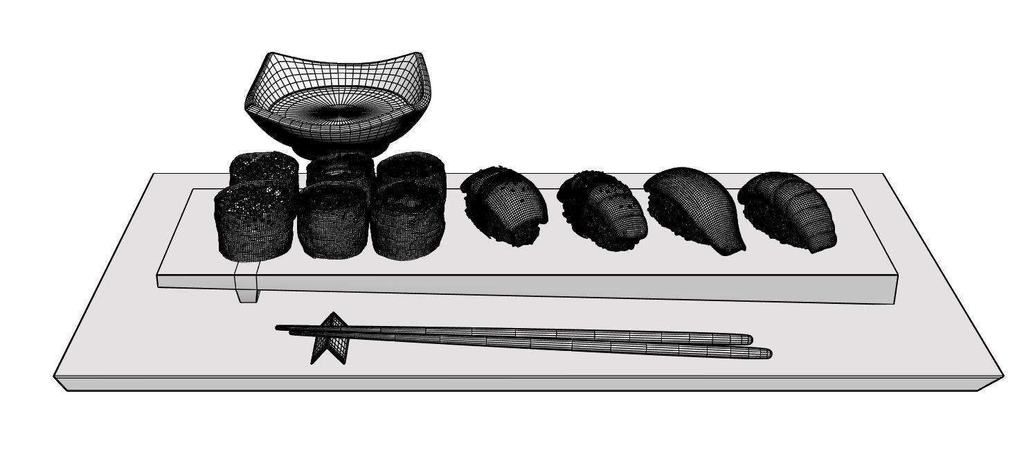 Sushi 3D model set of teeth on tray 3D model_4
