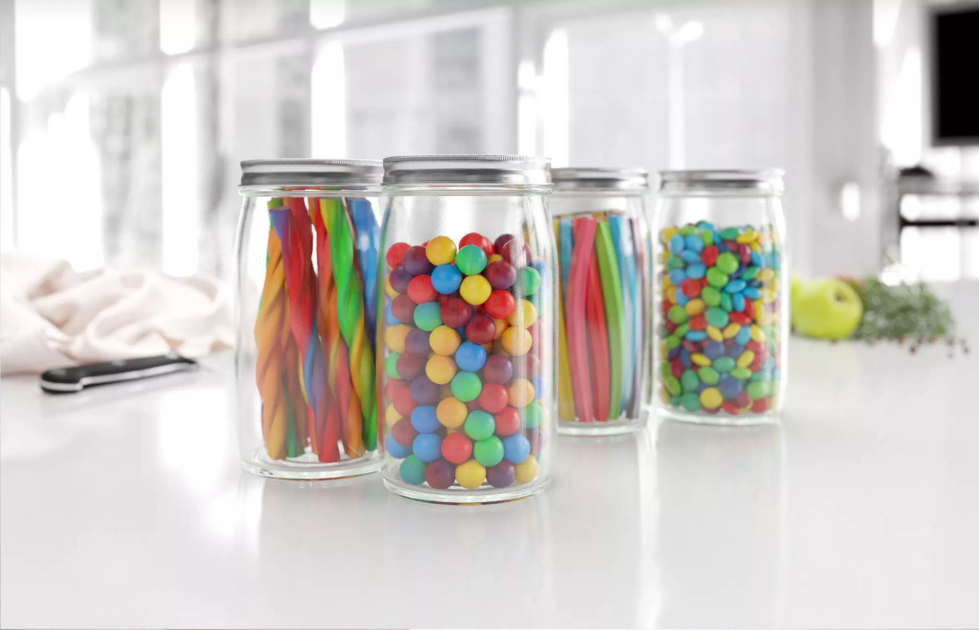 Glass jars with candies 3D model_0