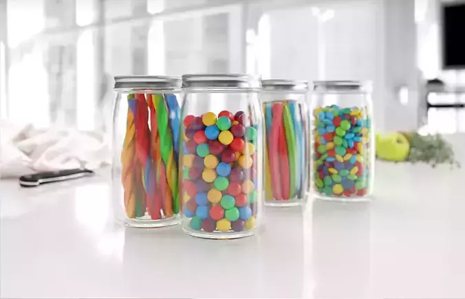 Glass jars with candies 3D model