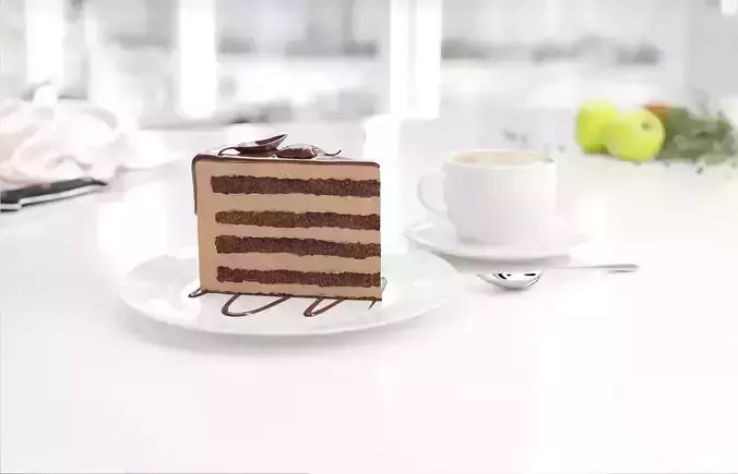 Chocolate cake and coffee cup