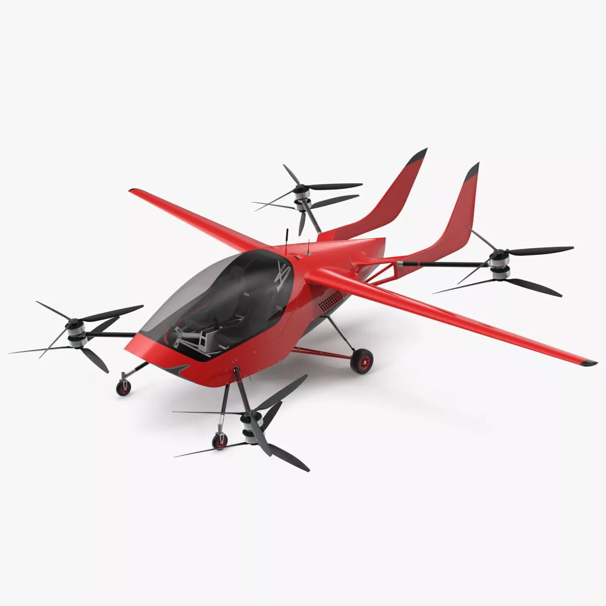 Personal Electric Aircraft Red Rigged for Cinema 4D 3D model