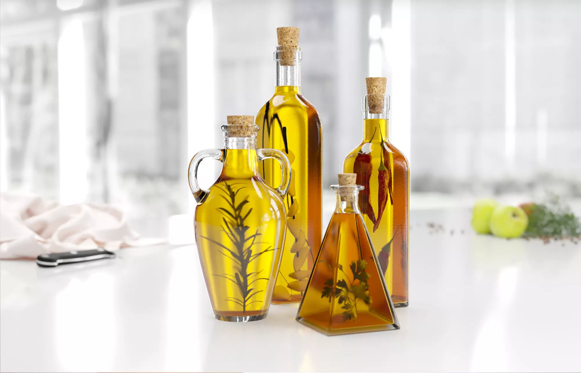 Yellow oil displayer bottles for kitchen 3D model