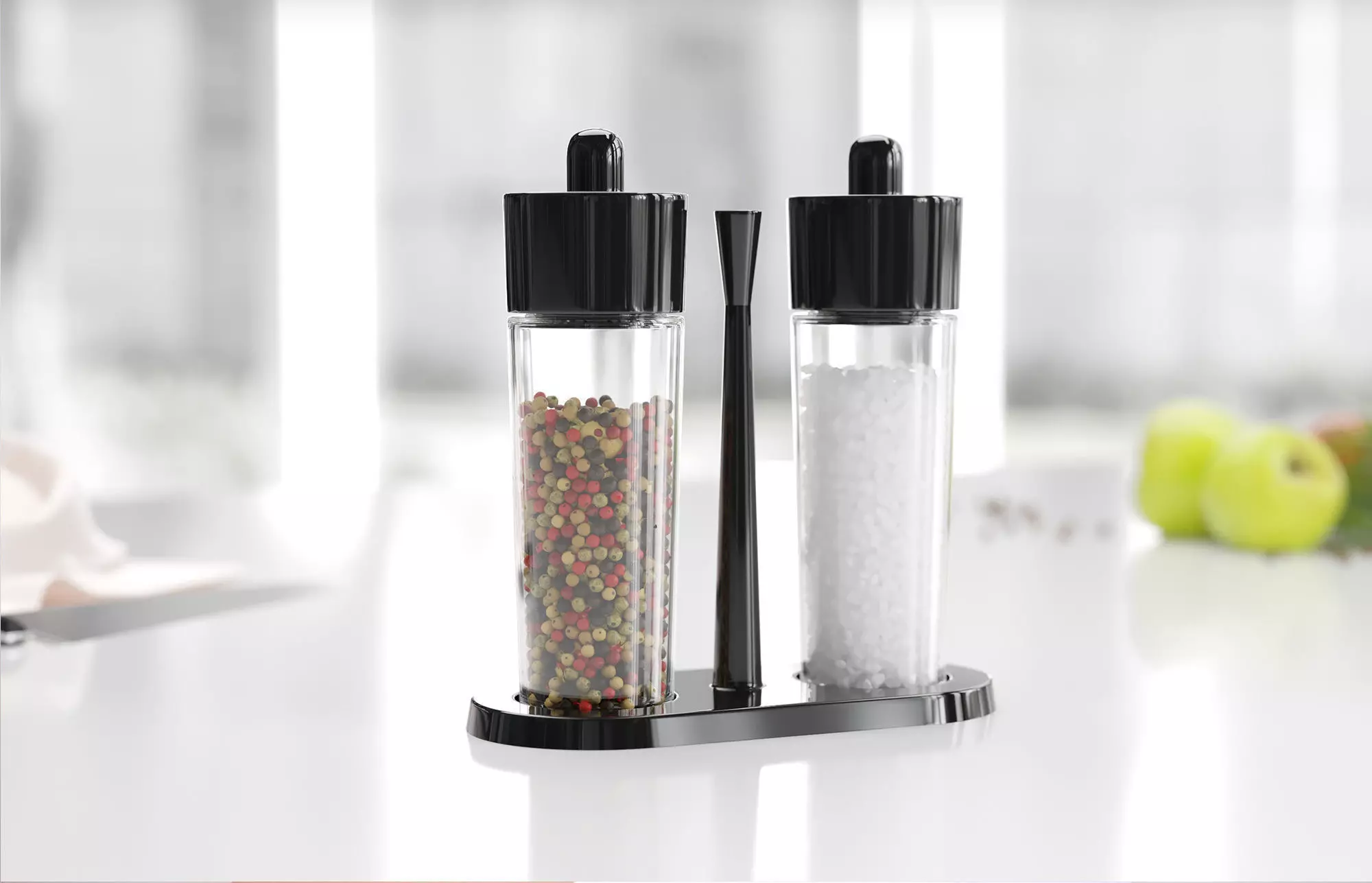 Black topped pepper and salt stand 3D model