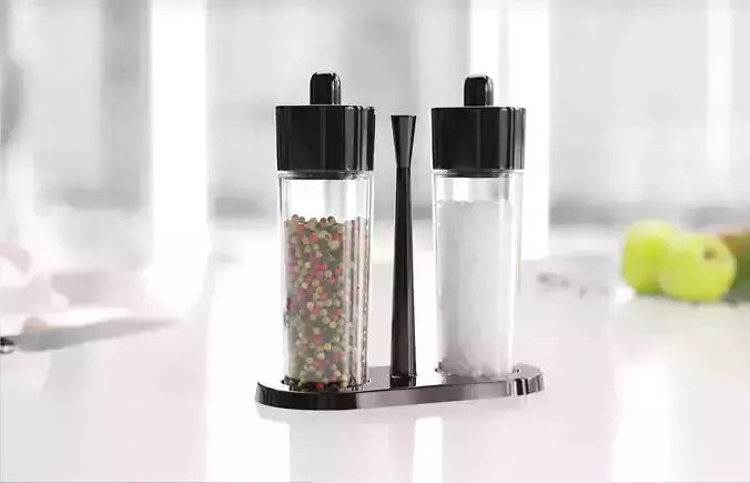 Black topped pepper and salt stand 