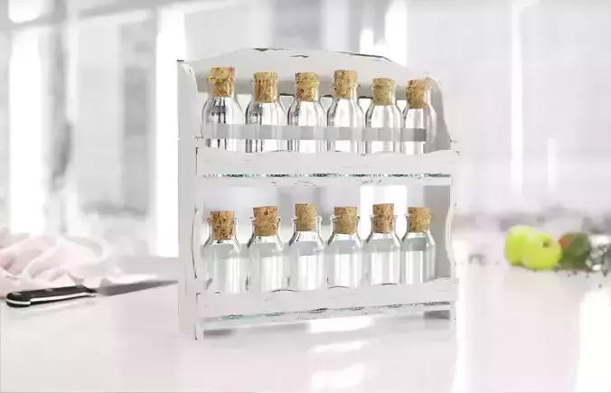 Clear kitchen spice bottles