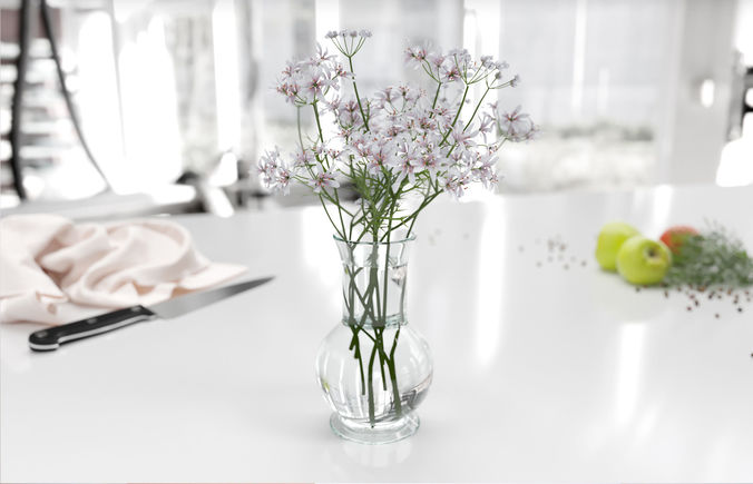 Wild flowers in a glass of vase 3D model