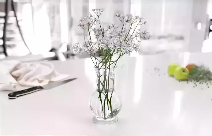 Wild flowers in a glass of vase 3D model