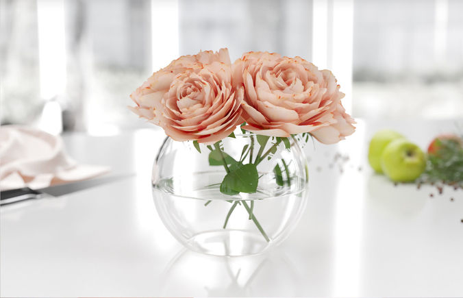 Glass vase with flowers 3D model