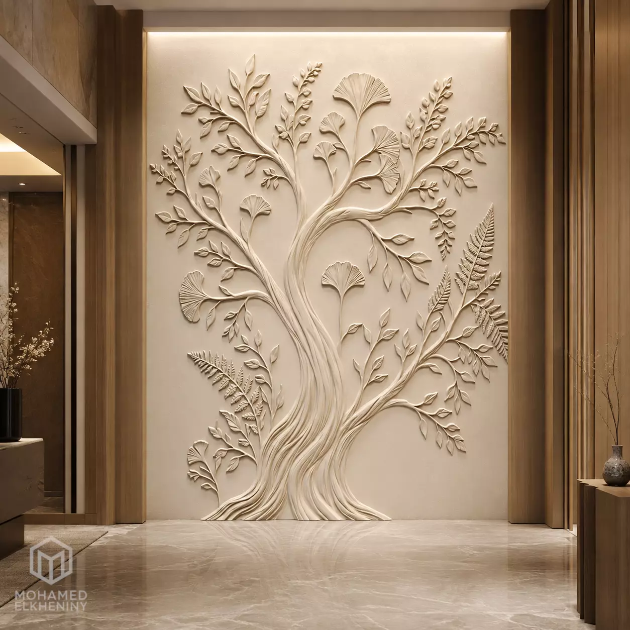 Modern Tree of Life Decor Bas Relief Mural STL CNC 38 3D model