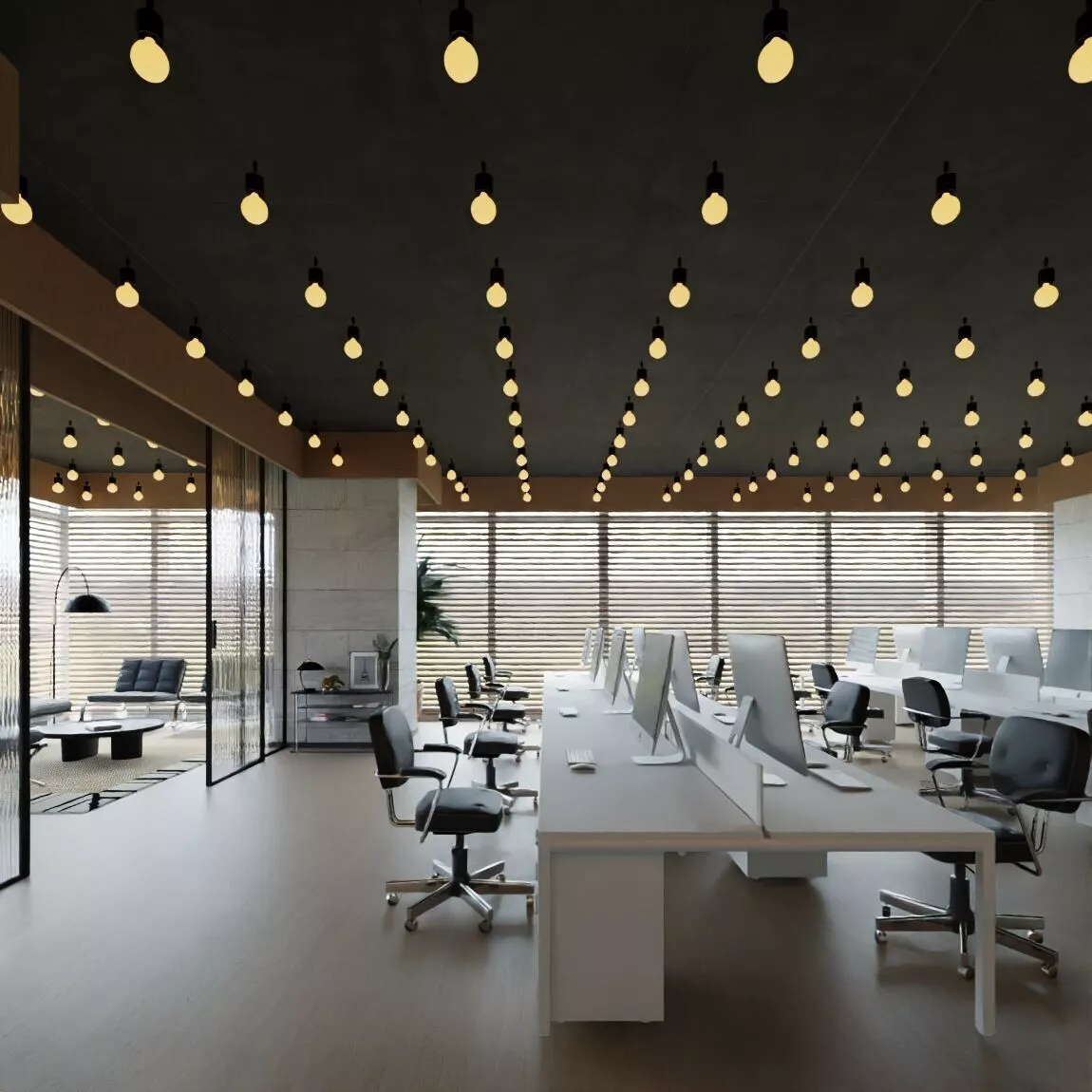 Open Plan Shared Office Space Render Corporate Public Work Area 3D model