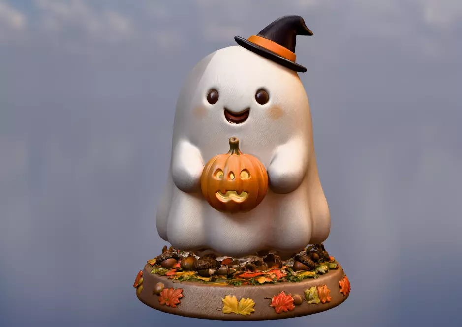 Cute Ghost with Pumpkin STL Halloween 3D Printable Figurine 3D print model