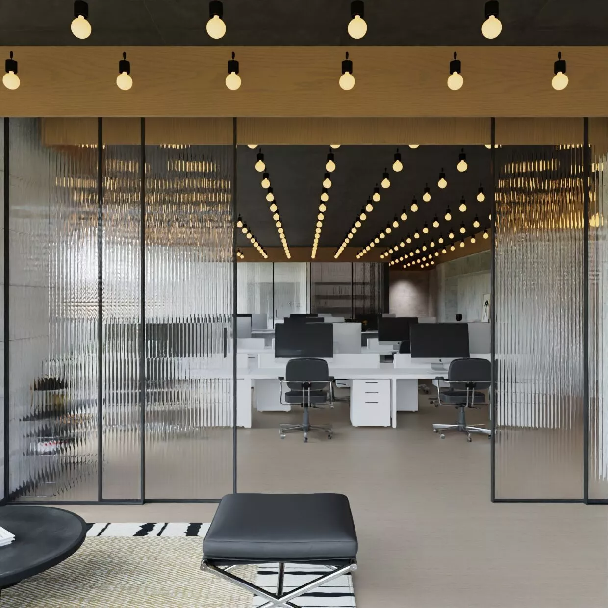 Open Plan Shared Office Space Render Corporate Public Work Area 3D model