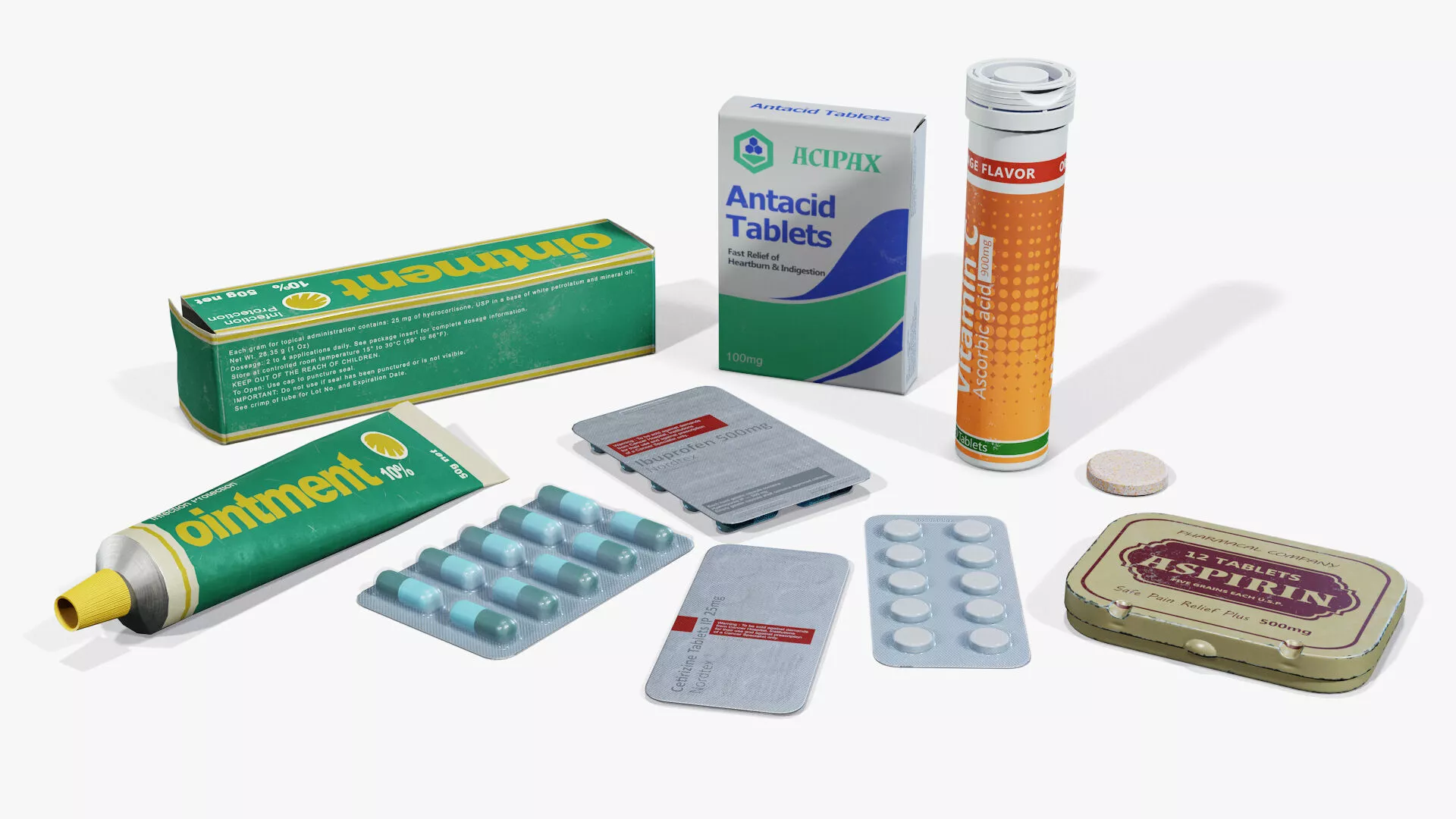Medicine Pills and Tablets Set Low-poly 3D model