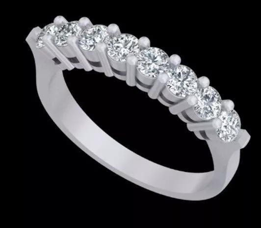 Eight Round Diamond Shared Prong Half Eternity Band 3D print model