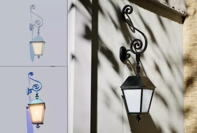 Wrought Iron Hanging Wall Lantern Low-poly 3D model