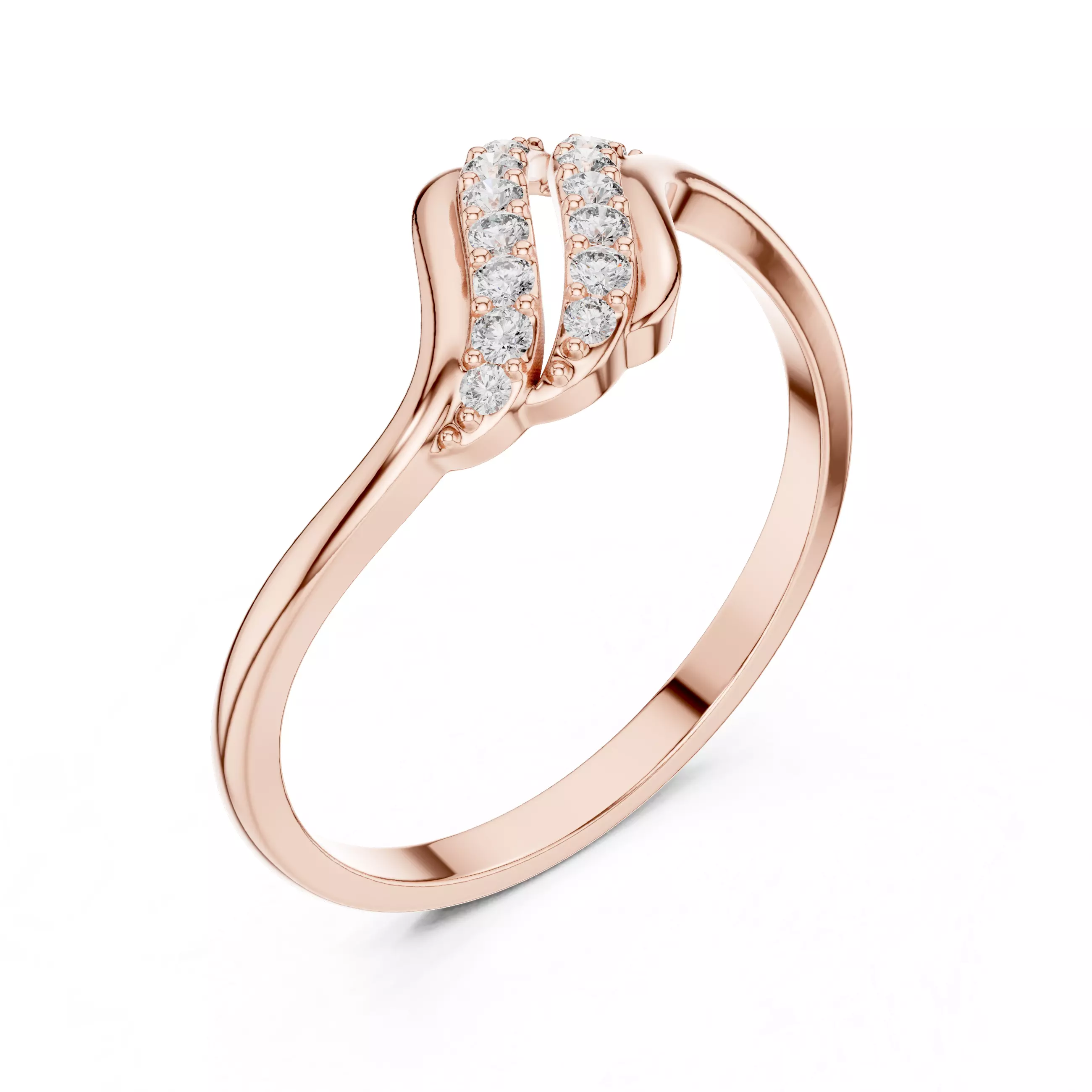 Double Leaf Diamond Pave Artistic Ring Free 3D print model