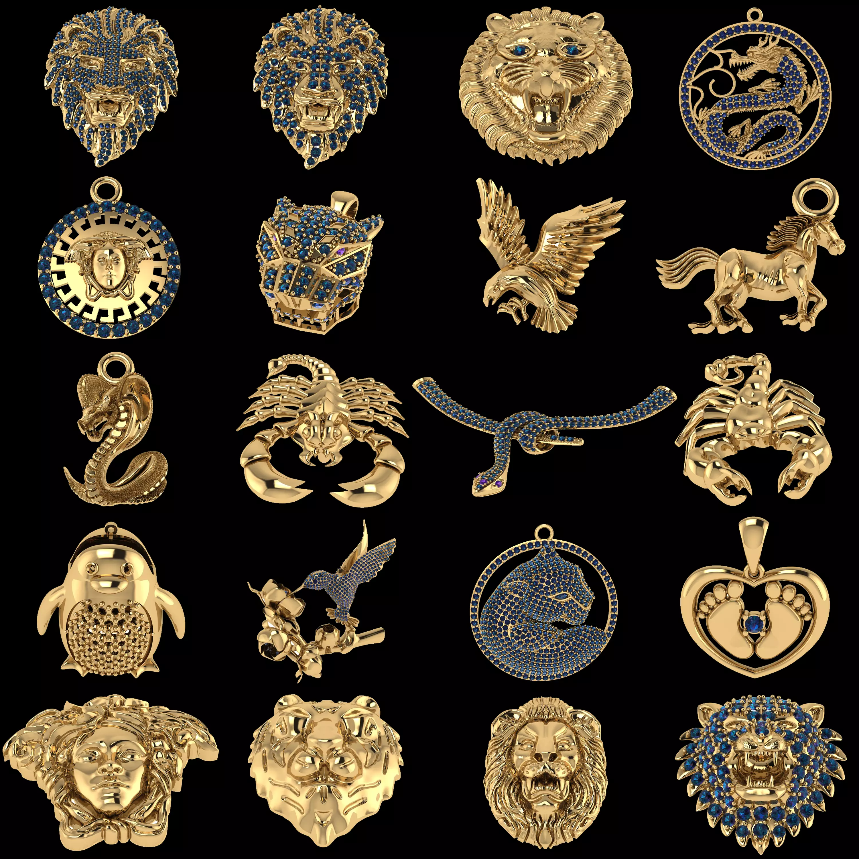 20 Luxury Lion and Mythical Animal Jewellery CAD Collection 3D print model
