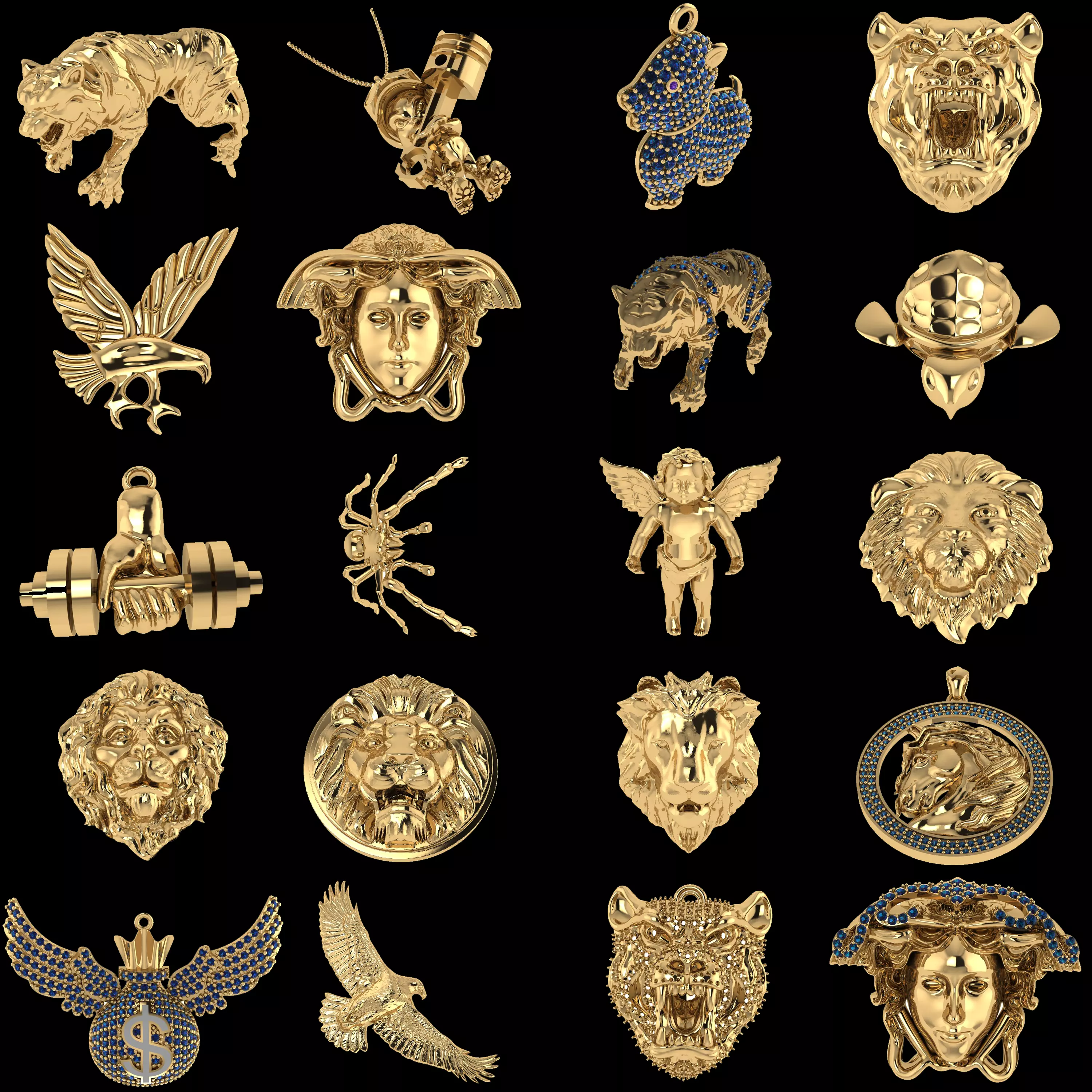 20 Luxury Lion and Animal Jewellery 3D Design Collection Set 3D print model