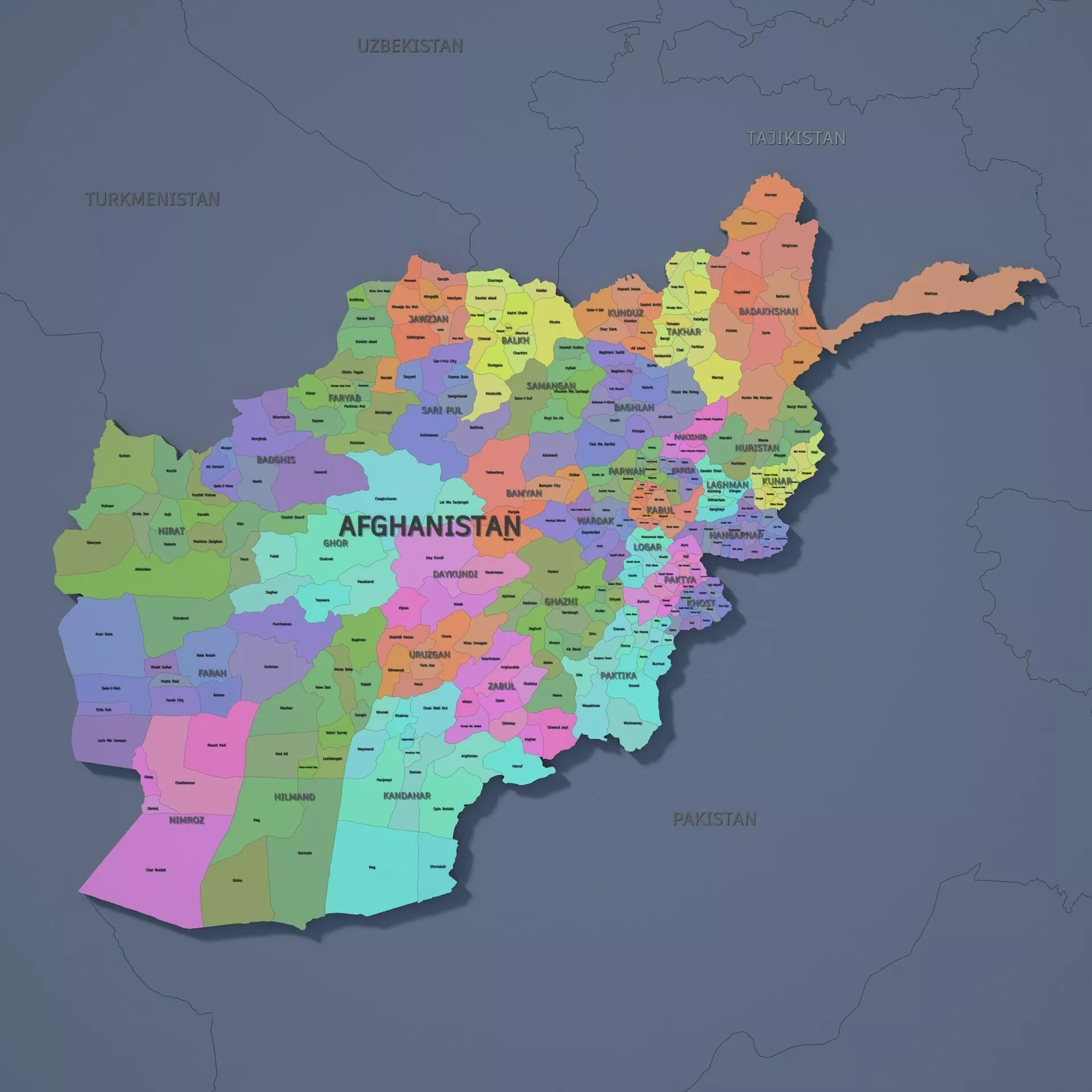 Afghanistan Admin 2 3D Map - Mercator Low-poly 3D model