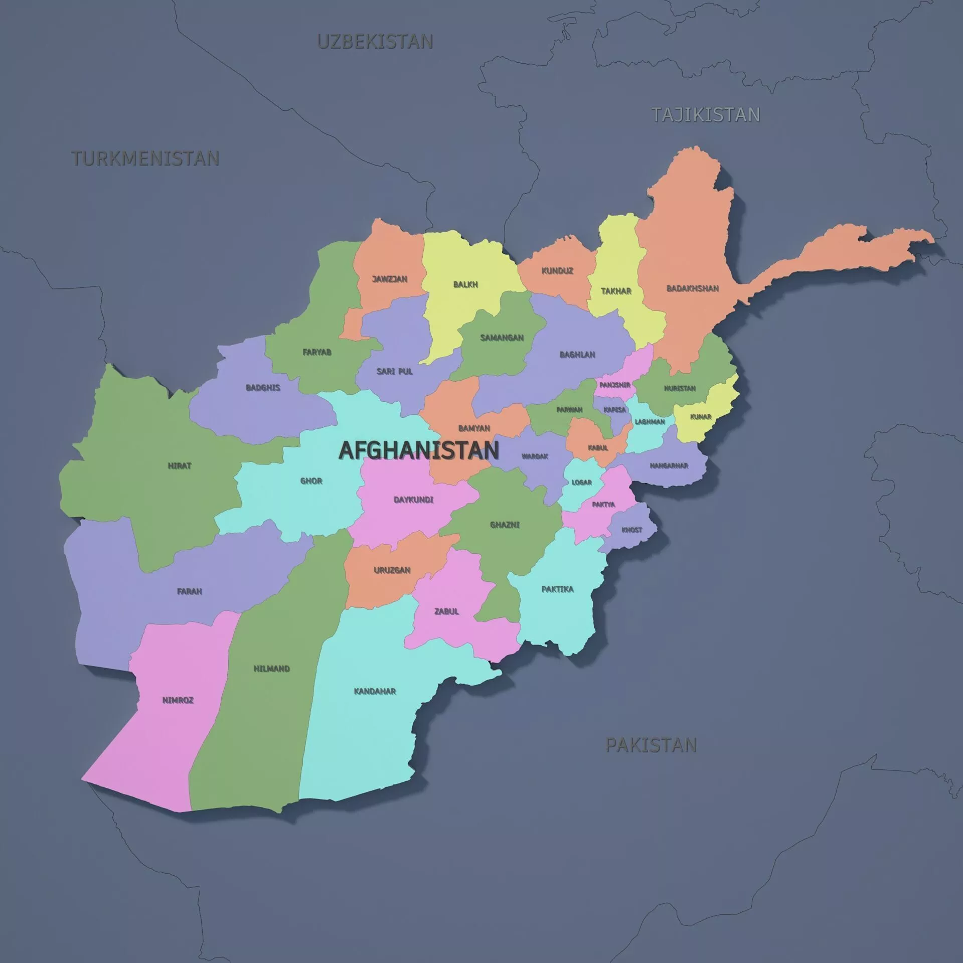 Afghanistan Admin 1 3D Map - Mercator Low-poly 3D model