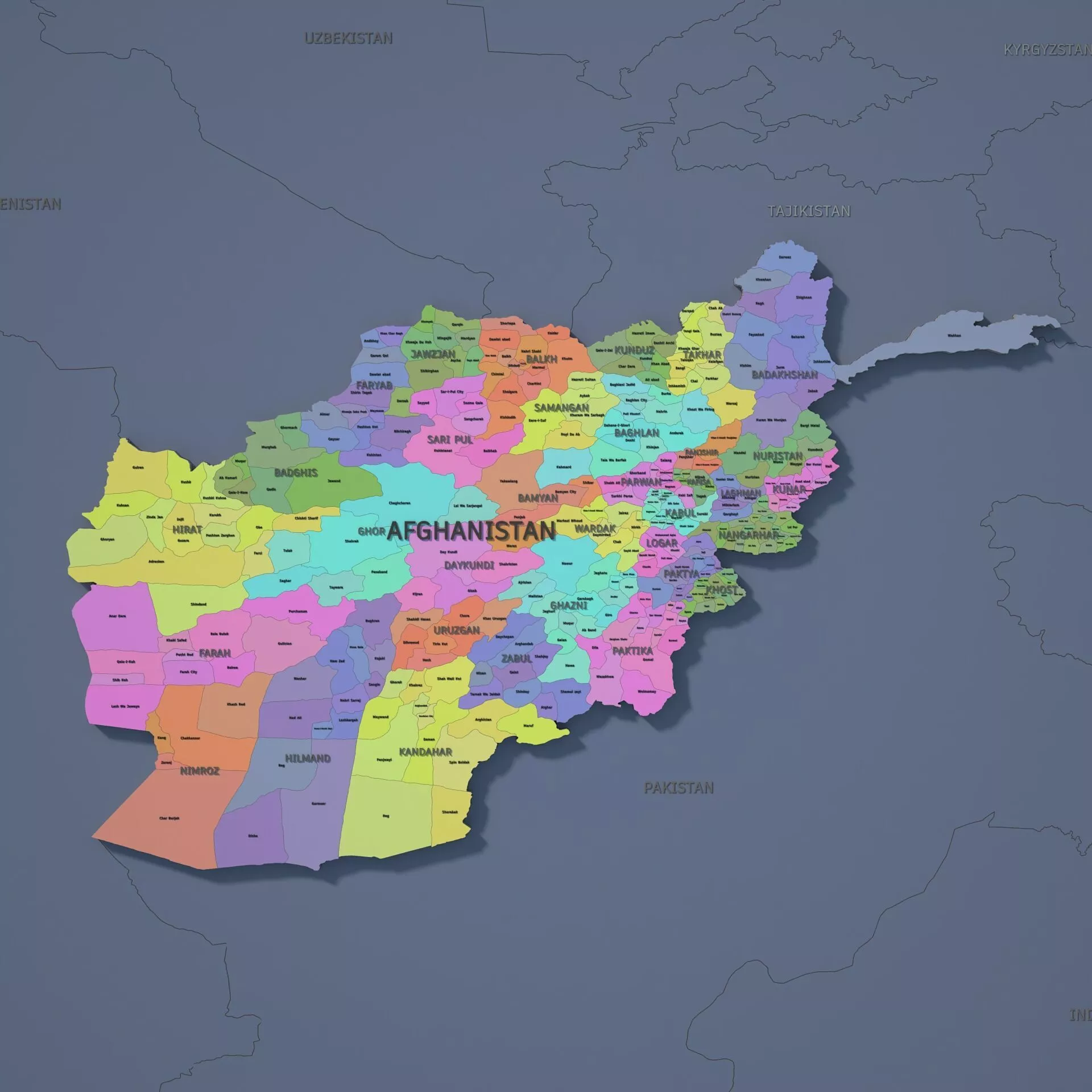 Afghanistan Admin 2 3D Map - LatLong Low-poly 3D model