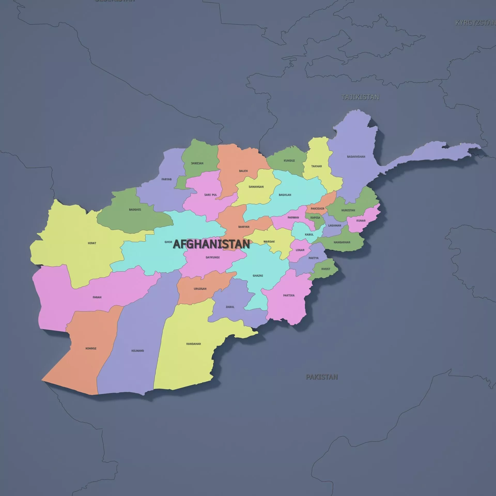 Afghanistan Admin 1 3D Map - LatLong Low-poly 3D model