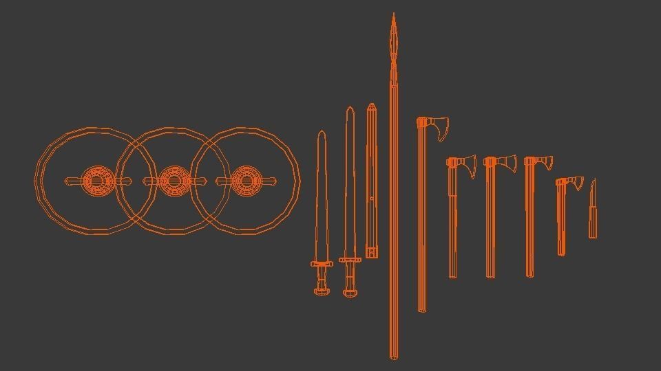 Viking weapon set Low-poly 3D model_14