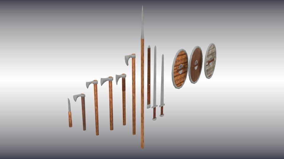 Viking weapon set Low-poly 3D model_4