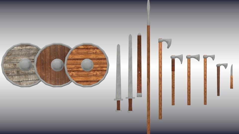 Viking weapon set Low-poly 3D model_2