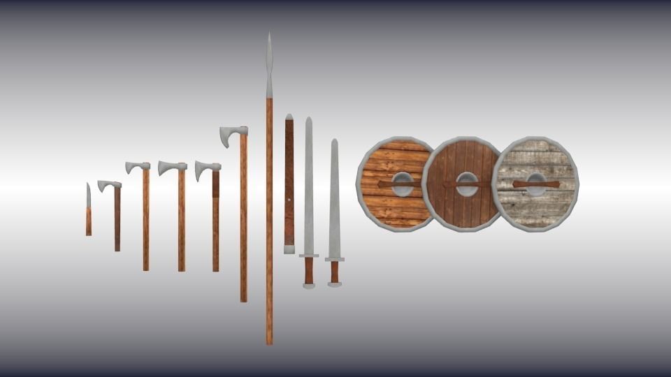 Viking weapon set Low-poly 3D model_1