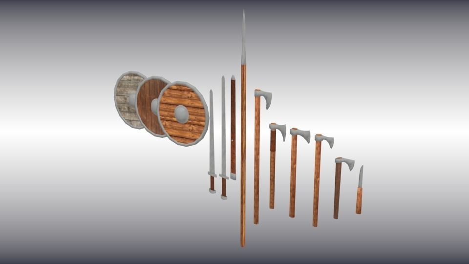 Viking weapon set Low-poly 3D model_3
