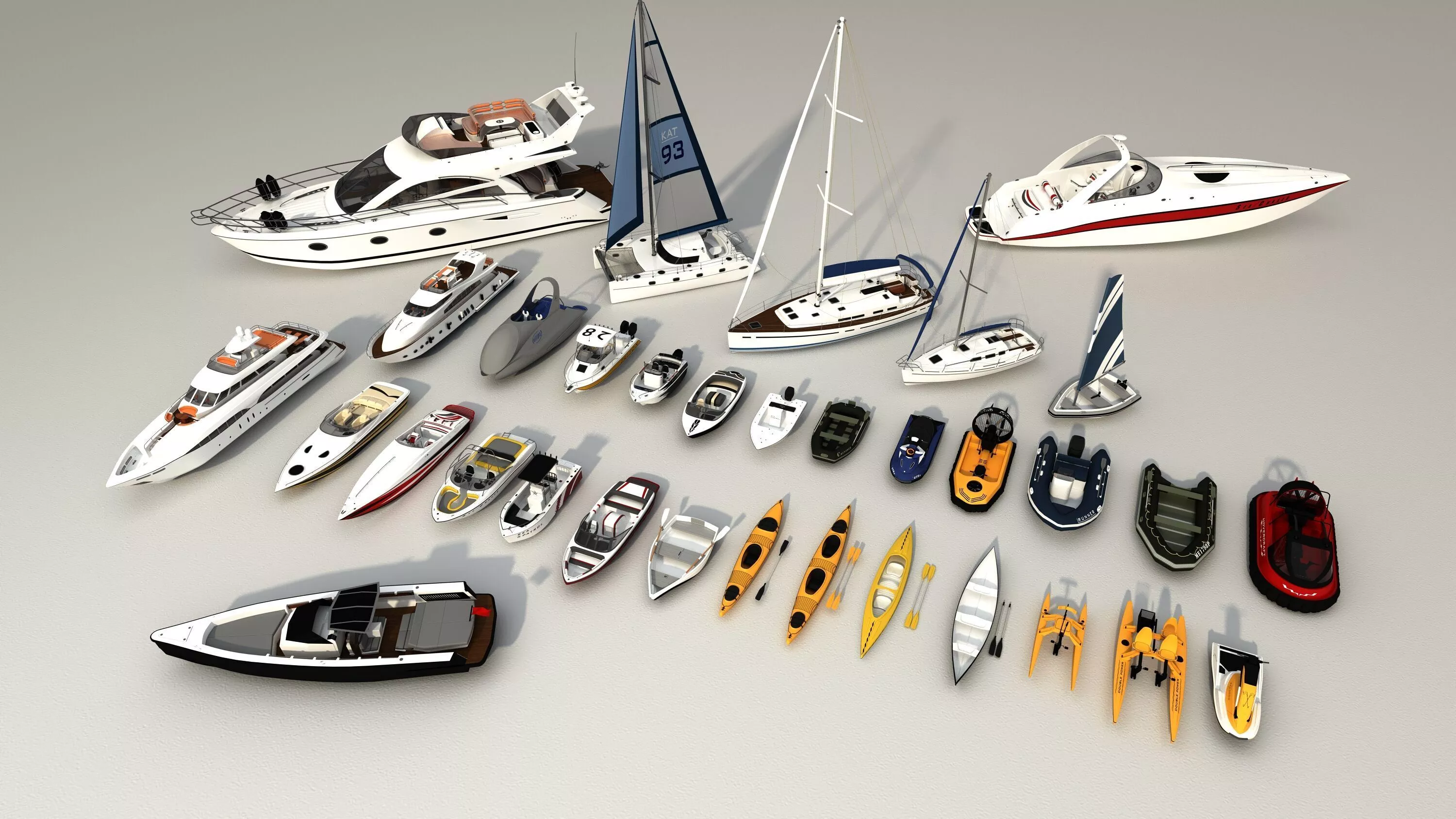 Yacht Kayak Sailboat Collection Low-poly 3D model