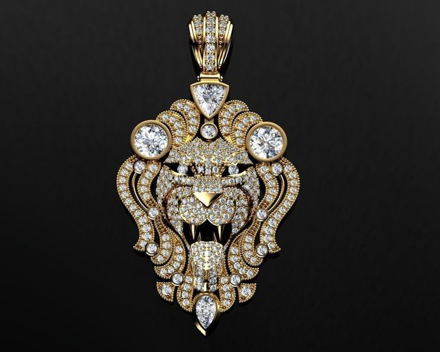 Mens Gold Lion Head Pendant 3D print model