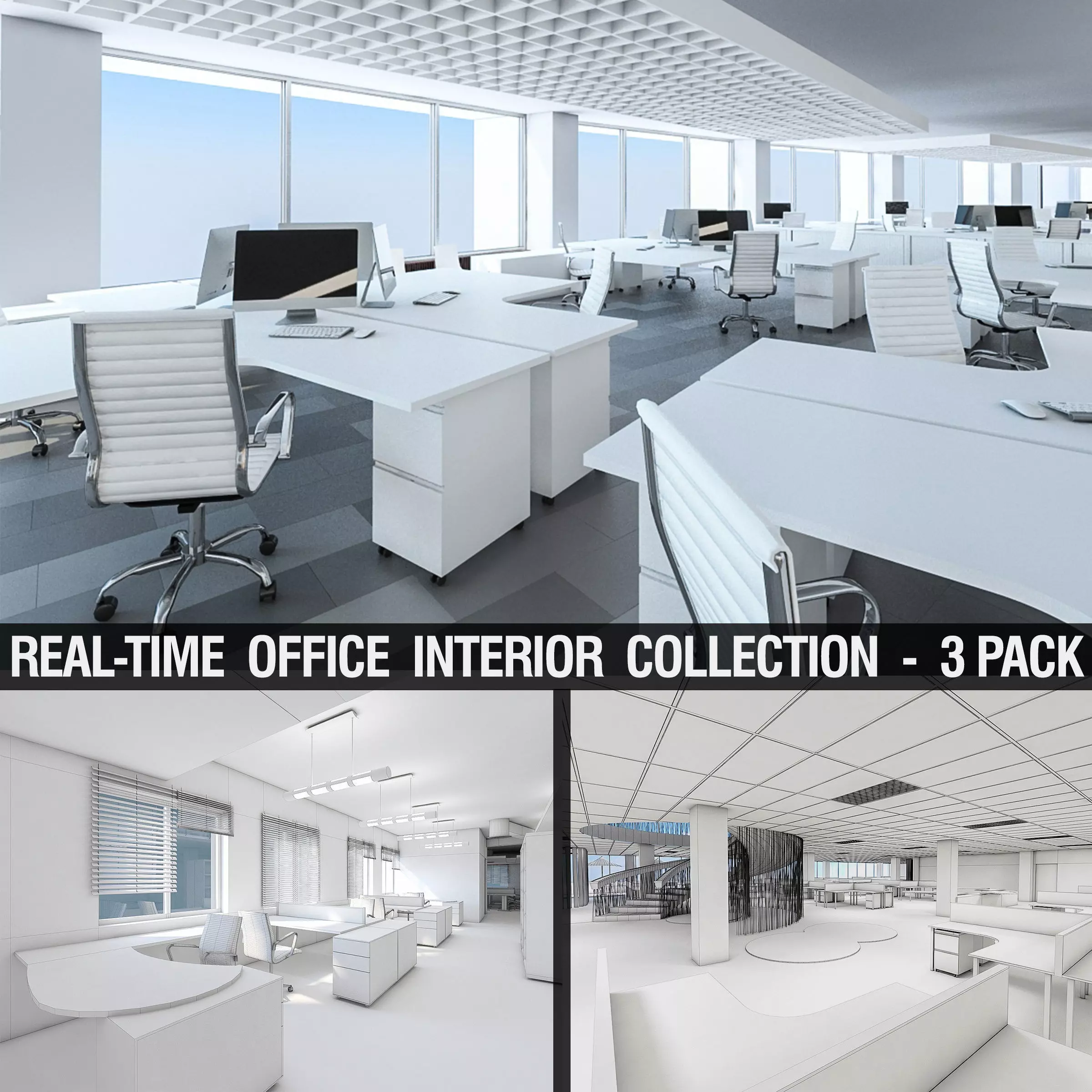 Office Interior Collection - 3 Pack Low-poly 3D model_0
