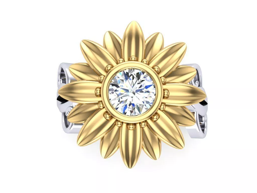 Sunflower Ring Includes 2 Stone Sizes 3DM 3D print model