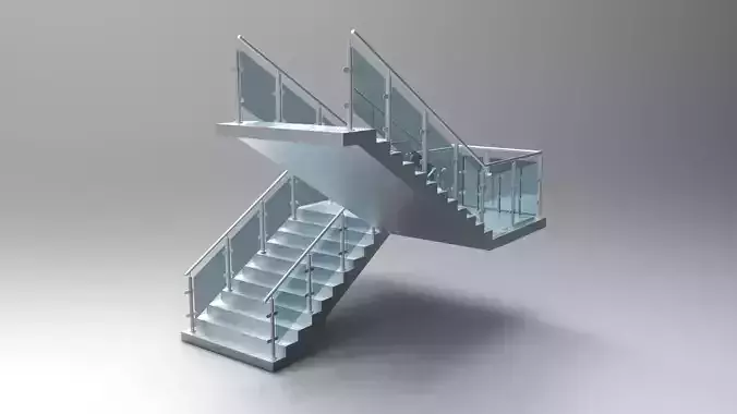 Concrete Stair Case with Glass Balustrade 3D model